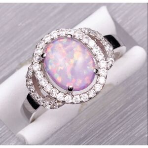 Purple Fire Opal Halo Ring